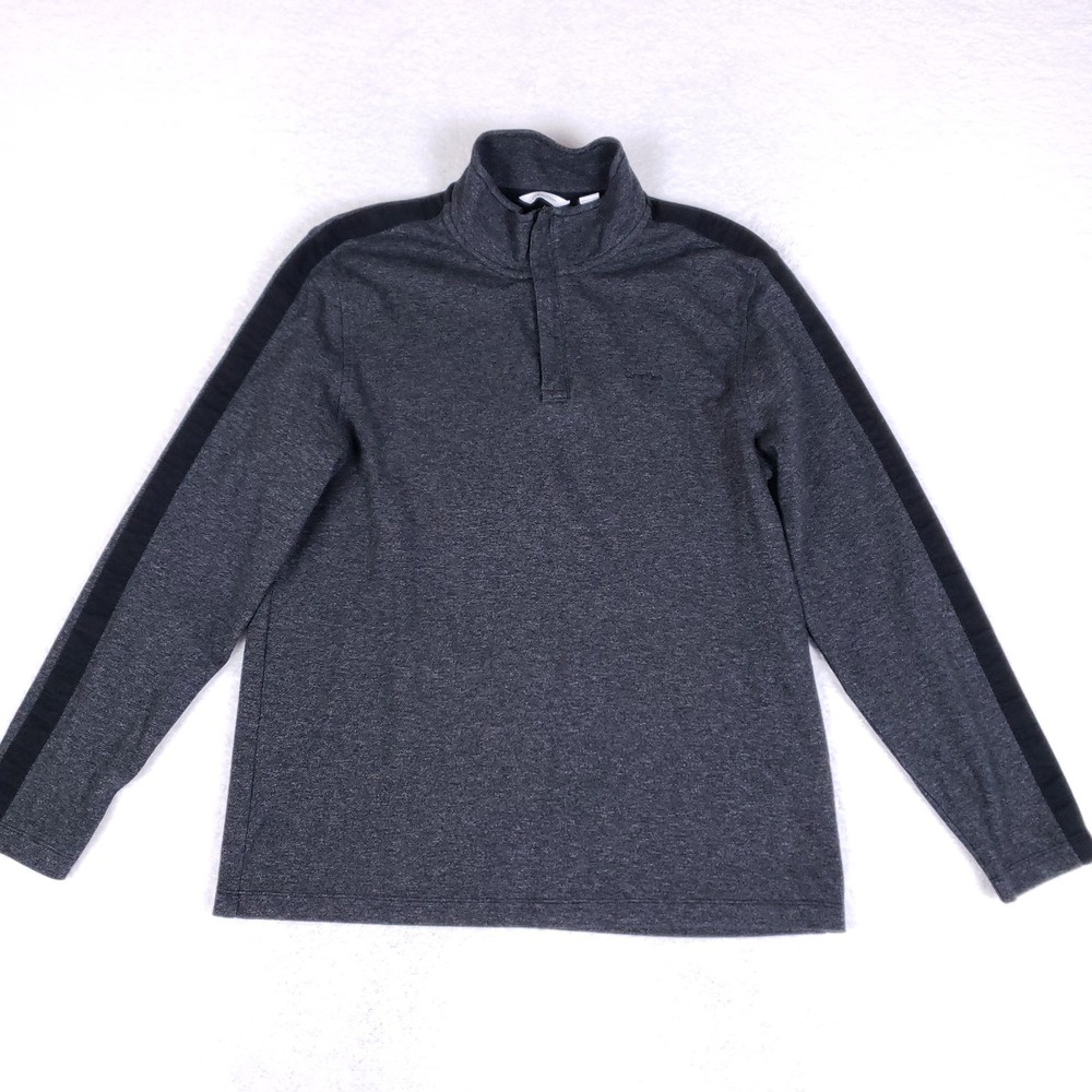 Calvin Klein Men's Quarter Zip Pullover Gray Black Stripe Long Sleeve Large